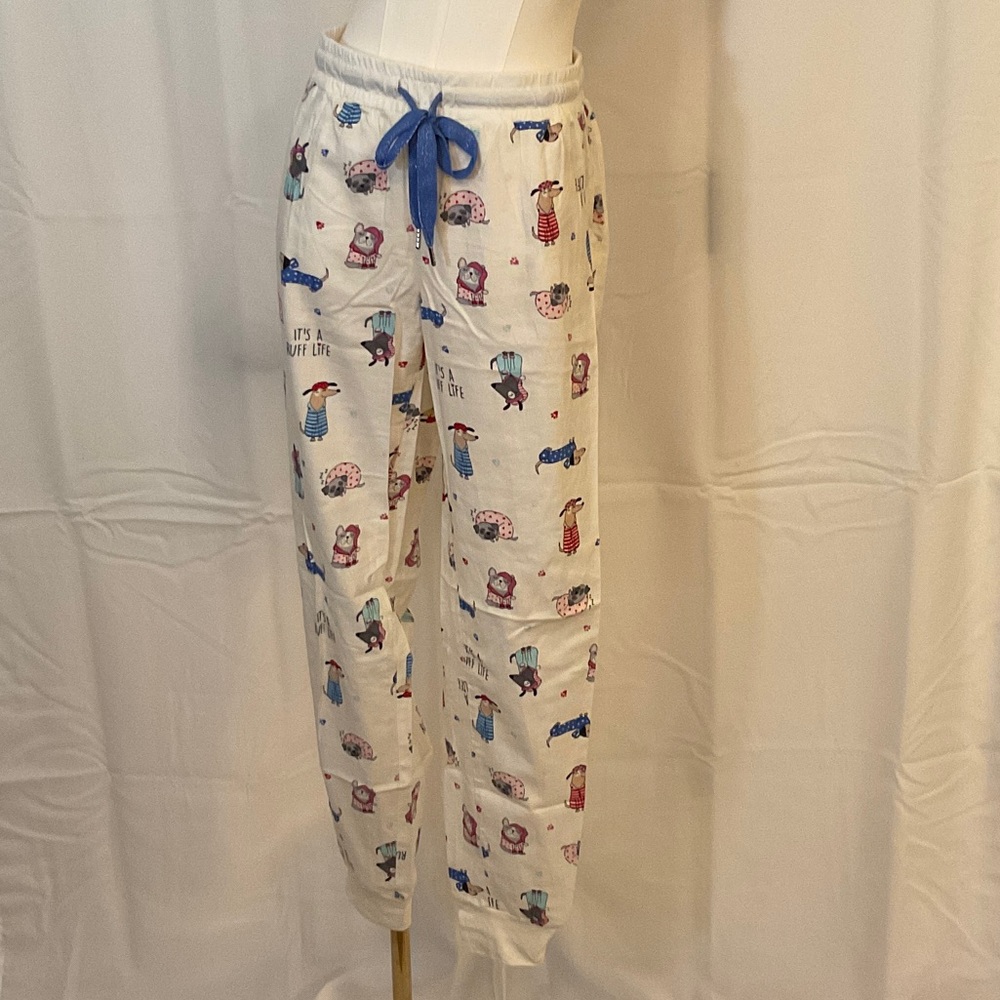 Secret Treasures White Pajama Pants with Blue Drawstring